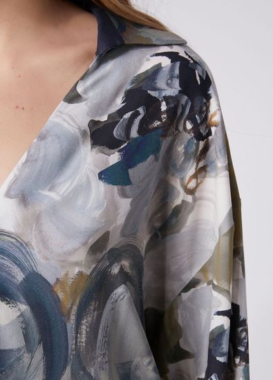 Beymen Club Petrol Smokey Floral Desenli İpek Gömlek - 6