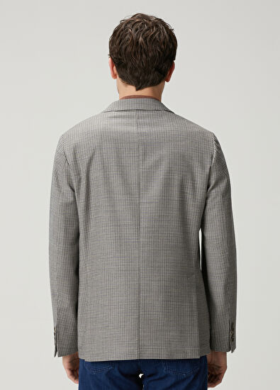 Beymen Club Lacivert Bej Mikro Desenli Yün Ceket - 4