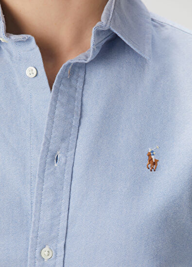 Custom Fit Mavi Oxford Gömlek - Görsel 6