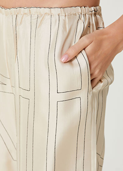 Toteme Ekru Monogram İpek Pijama Pantolon - 4