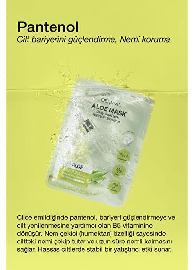 Dermal Aloe Mask Kuru ve Yorgun Ciltler İçin Nemlendirici ve Canlandırıcı Aloe Kore Maskesi 23 gr - 3