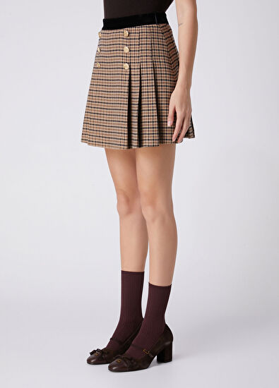 Beymen Club Camel Plaid Pleated Mini Skirt - 5