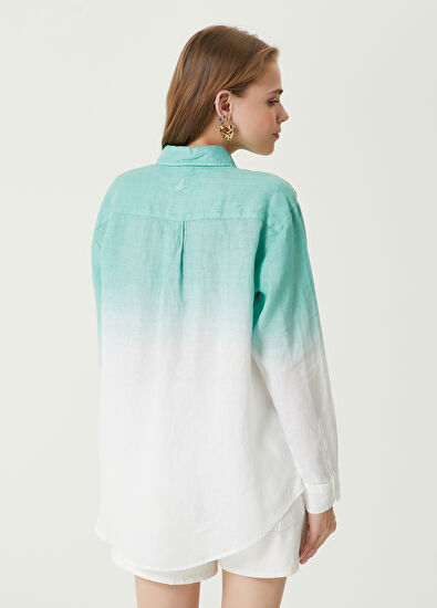Beymen Club Mint Beyaz Degrade Keten Gömlek - 6