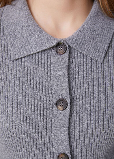 Beymen Club Grey Mélange Wool Polo Cardigan - 6
