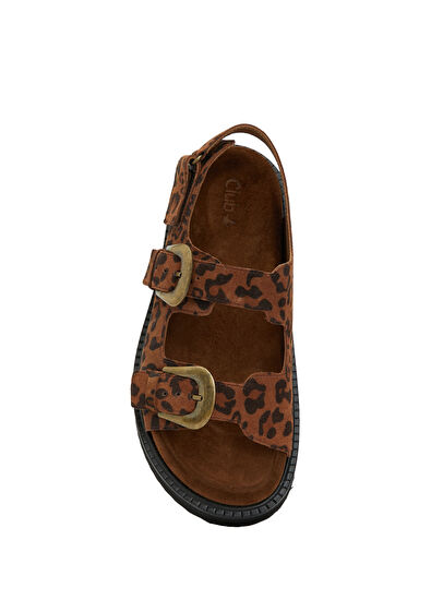 Beymen Club Brown Leopar Print Women's Suede Sandals - 4