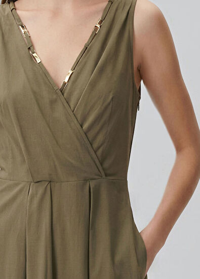 Beymen Club Khaki Pleat Detail Midi Dress - 5