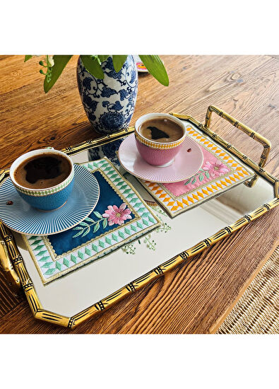 Ge Living Pembe ve Yeşil Damalı Keten 2'li Kokteyl Peçetesi - 3