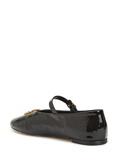 Beymen Club Mary Jane Black Crinkled Patent Leather Ballerinas - 3