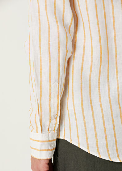 Beymen Club Comfort Fit White Yellow Linen Shirt - 5