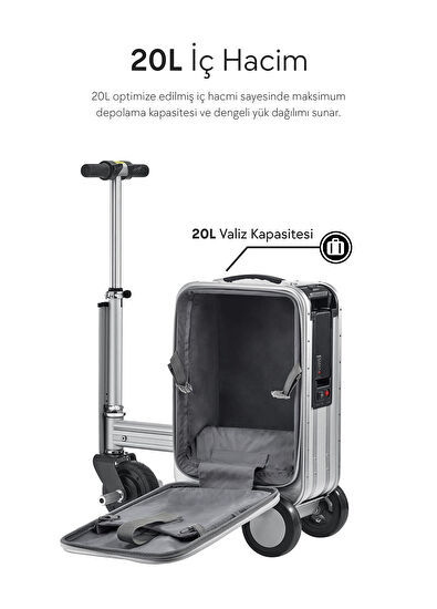 SE3S Gri Kabin Boy Elektrikli Binilebilir Scooter Valiz - Görsel 6