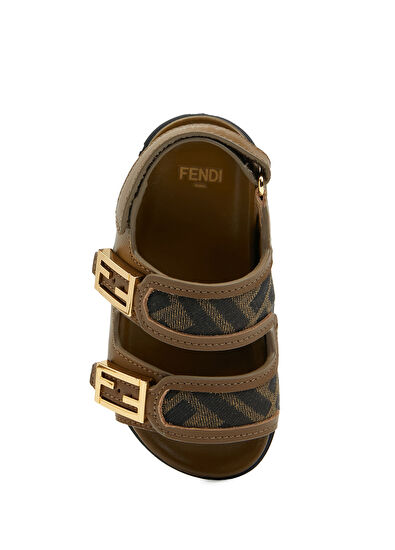 Fendi Brown Logo Detailed Kids Leather Sandals - 4