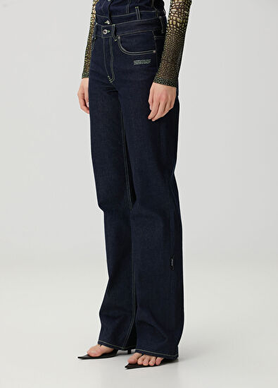 Off-White Koyu Mavi Flare Jean Pantolon - 3