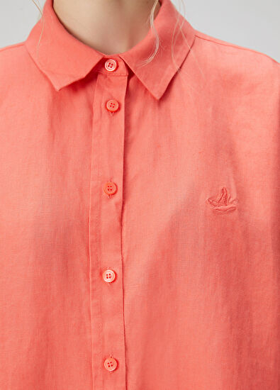 Beymen Club Oversize Somon Logolu Keten Gömlek - 7