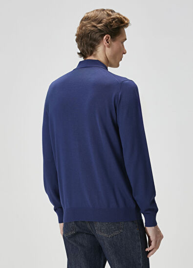 Fendi Lacivert Polo Yaka Yün Triko - 4