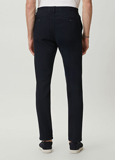 Beymen Club Cord Waist Navy Blue Diagonal Texture Trousers - 3