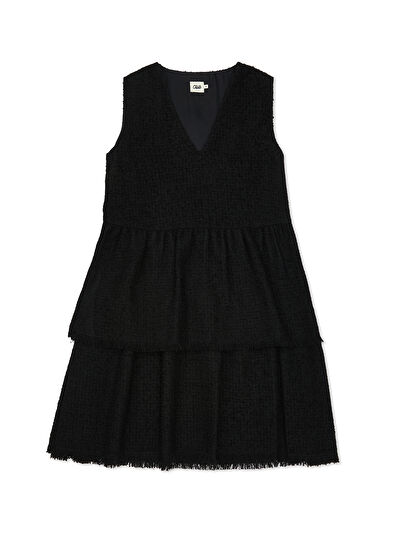 Beymen Club Siyah Tweed Dokulu Mini Elbise - 7
