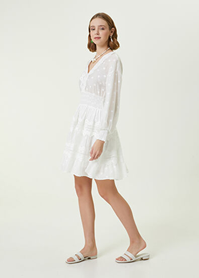 Beymen Club Beyaz Mini Dantel Elbise - 3