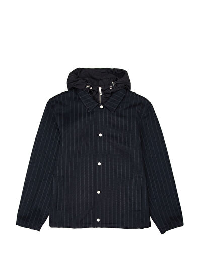 Beymen Club Navy Blue Hooded Stripe Print Outer Shirt - 5