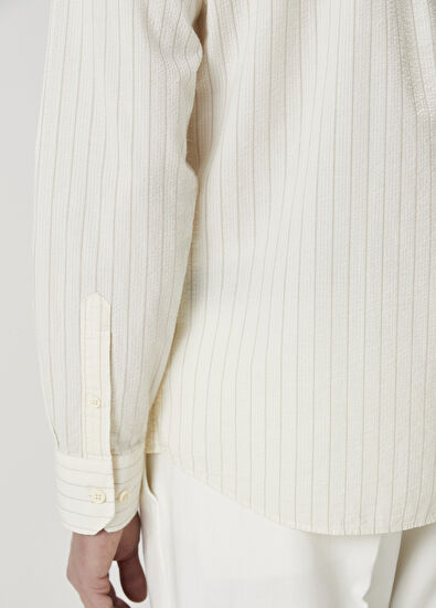 Beymen Club Slim Fit Cream Striped Shirt - 7