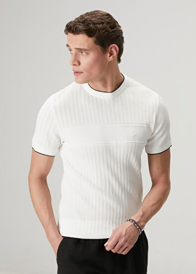 Beymen Club White Waffle Knit Textured Short Sleeve Sweater - 7