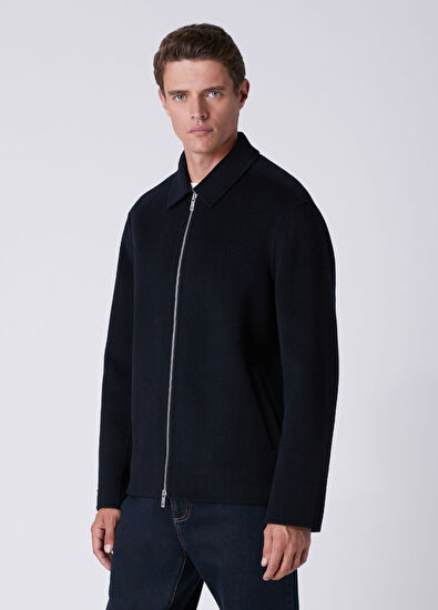 Beymen Club Lacivert Silik Çizgi Desenli Handmade Yün Ceket - 4