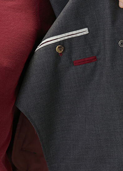 Koyu Gri Yün Mont - Görsel 7