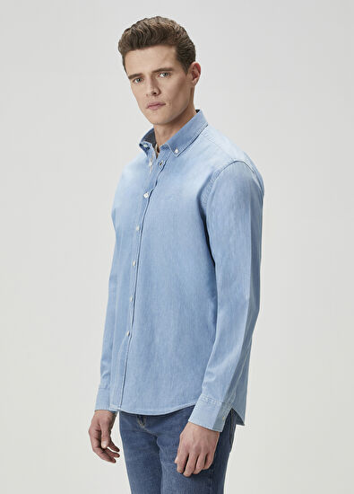 Comfort Fit Mavi Denim Gömlek Beymen Club Comfort Fit Mavi Denim Gömlek - 5