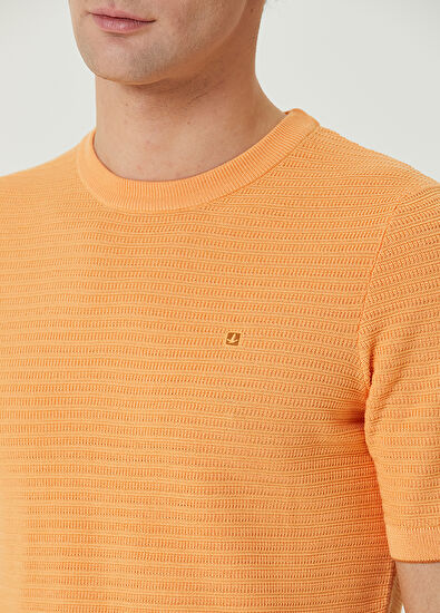 Beymen Club Turuncu Örgü Dokulu Kısa Kollu Kazak - 6