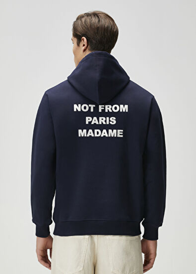 Drôle De Monsieur Lacivert Kapüşonlu Logo Baskılı Sweatshirt - 4