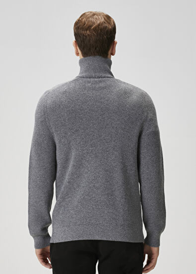 Beymen Club Grey Melange Collar Zippered Wool Sweater - 5