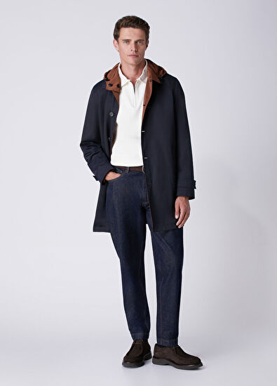 Beymen Club Navy Blue Tan Hooded Reversible Overcoat - 4