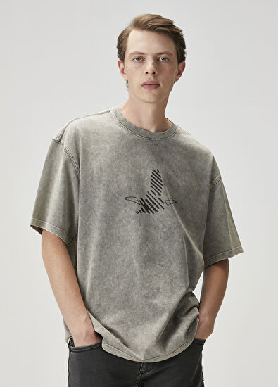 Beymen Club Gri Logo Baskılı Oversize T-shirt - 7