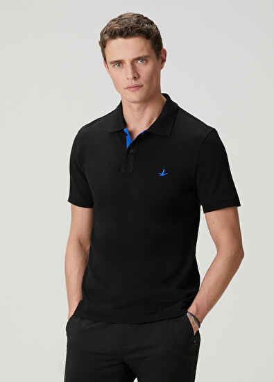 Beymen Club Siyah Slim Fit Yaka Altı Baskılı Basic Polo Tshirt - 4