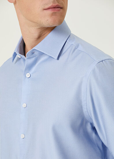 Beymen Club Comfort Fit Mavi Non-iron Armürlü Gömlek - 6