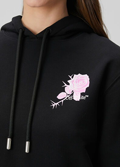 Off-White Siyah Beyaz Kapüşonlu Logolu Sweatshirt - 5