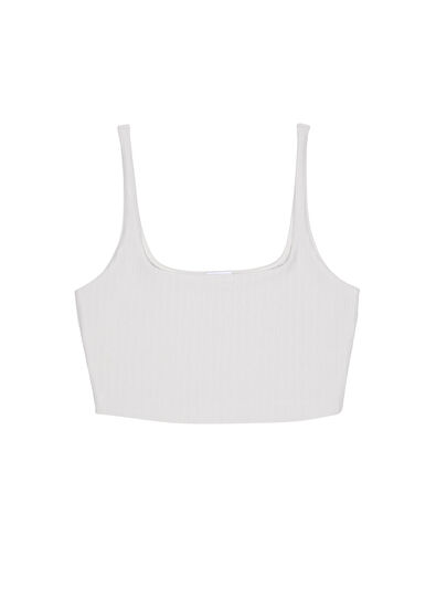 Beymen Club Açık Gri Çizgi Dokulu Cropped Atlet - 7