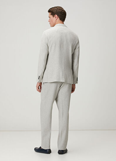 Beymen Club Grey Herringbone Textured Linen Blend Suit - 7