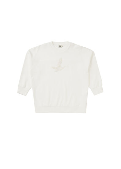Beymen Club Kırık Beyaz Bisiklet Yaka Kuş Nakışlı Sweatshirt - 7