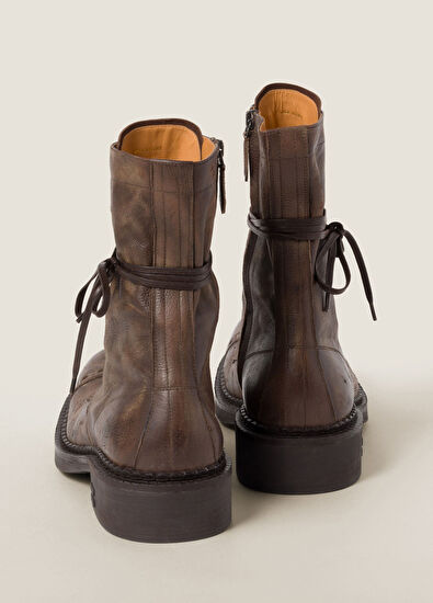 Miu Miu Bağcıklı Kahverengi Kadın Deri Bot - 3