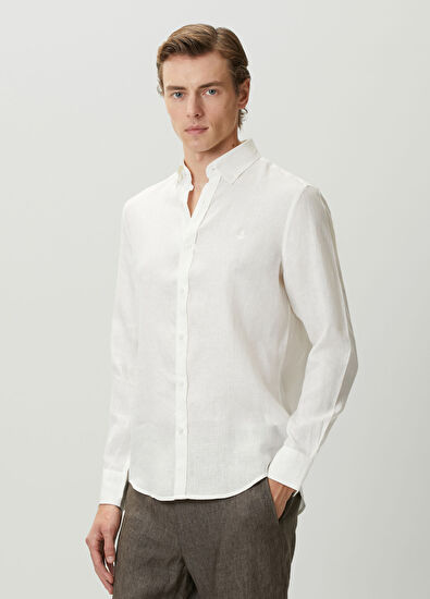 Beymen Club Comfort Fit Linen Shirt With Tonal Embroidery - 4