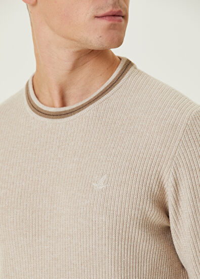 Beymen Club Ekru Yakası Zincir Örgü Dokulu Kazak - 6