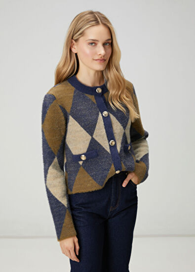 Beymen Club Navy Blue Khaki Patterned Cardigan - 5