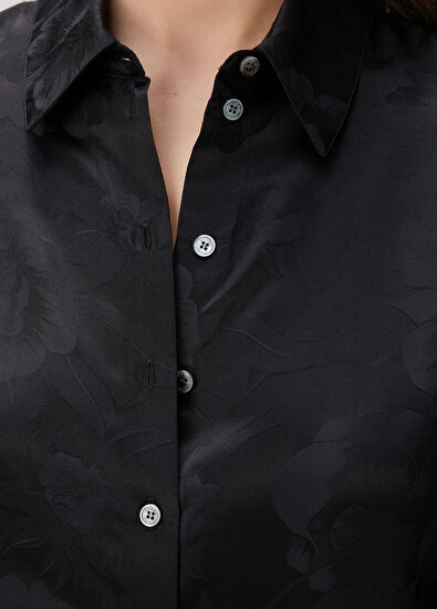 Kenzo Peonies Siyah Jakarlı İpek Gömlek - 5
