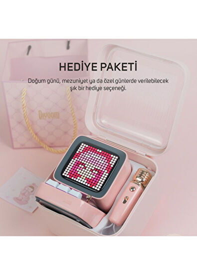 Divoom Ditoo-5M Pembe Kablosuz Uyarlanabilir Piksel Ekranlı Taşınabilir Karaoke Mikrofonlu Bluetooth Hoparlör - 7