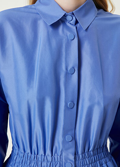 Beymen Club Mavi Midi Tafta Gömlek Elbise - 5