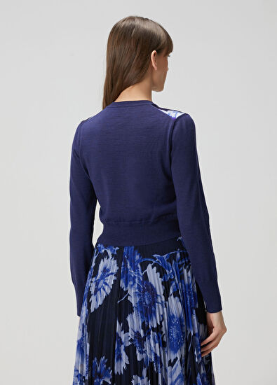 Erdem Mavi Çiçekli Yün Hırka - 4