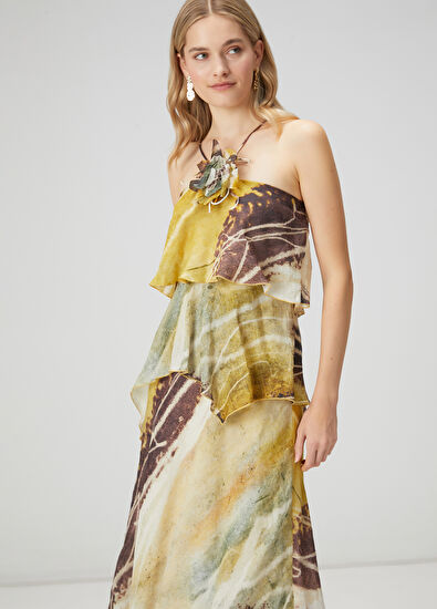 Beymen Club Neon Sarı Soyut Desenli Uzun Abiye Elbise - 5