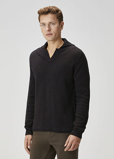 120% Lino Navy Blue Polo Cashmere Sweater - 3