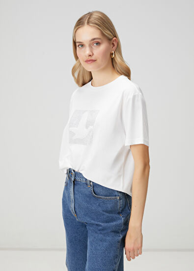 Beymen Club Off White Hotfix Seersucker Logo Loose T-Shirt - 5