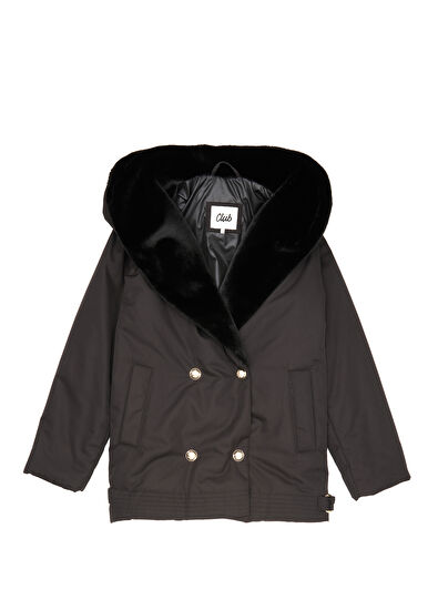 Beymen Club Siyah Kapüşonlu Kruvaze Kaban - 7